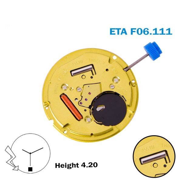 ETA F06.111 Swiss Made Watch Movement- 3Hands- White Date Disk At 6-Height:4.20.