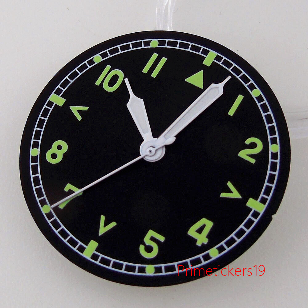 29mm Black Dial Arabic Numerals White Hands Green Luminous Fit NH35 NH36 ETA2824
