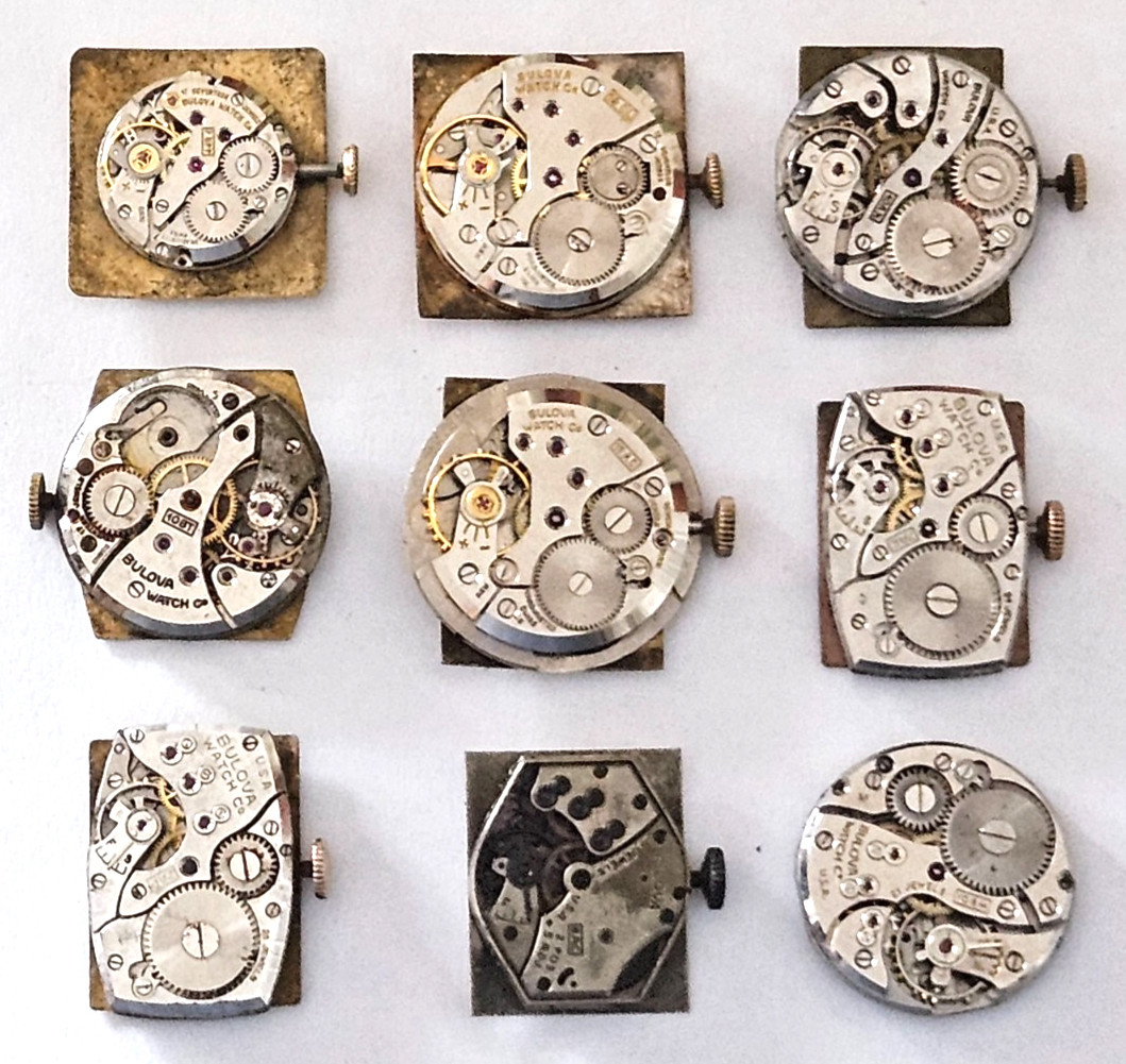 Lot of (9) Vintage BULOVA Men’s Watch Movements For Parts or Repair