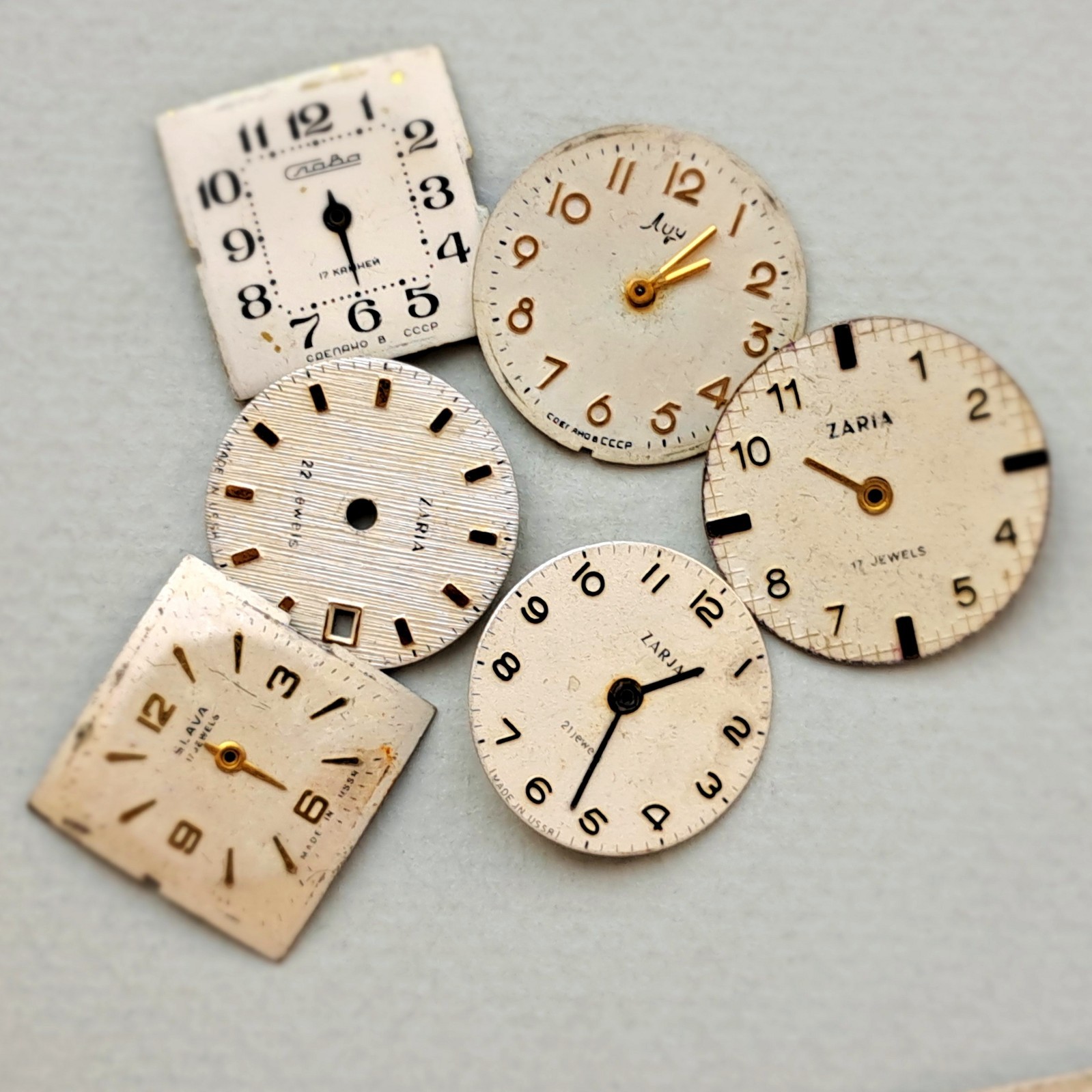 Lot of 25 Vintage Watch Dials • Mixed Shapes & Colors • USSR/Soviet • Steampunk