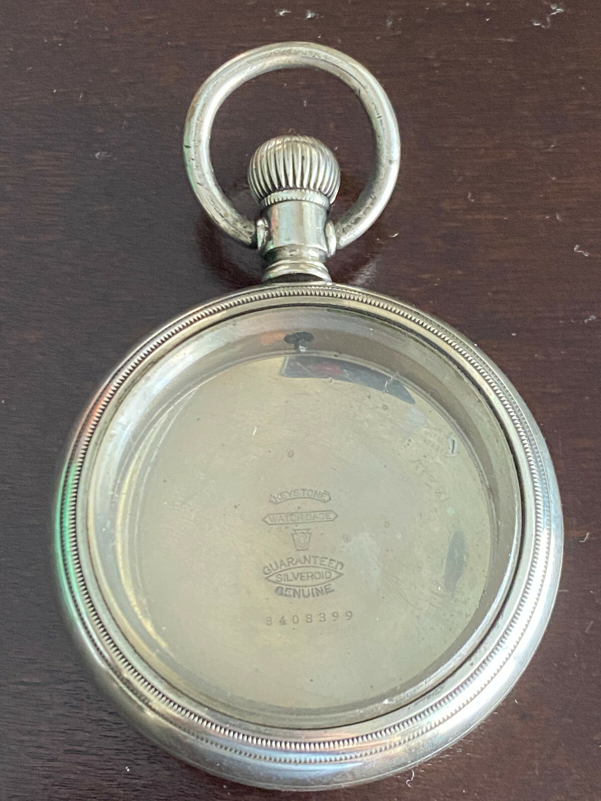 VINTAGE 18S KEYSTONE SILVEROID SWING OUT POCKET WATCH CASE ONLY. CHOO CHOO CASE