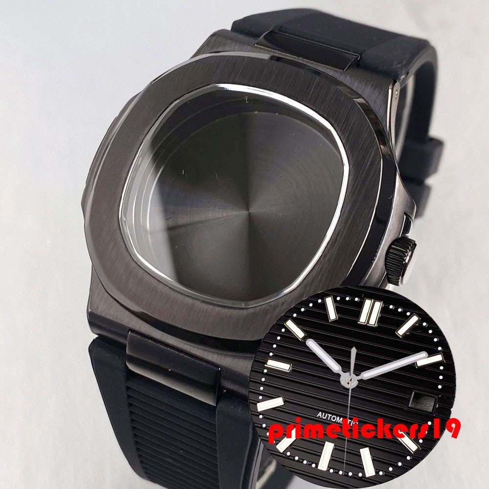NH35 Square Watch Case+Silicone Band+Dial Hand Fit for Nautilus Style Wristwatch