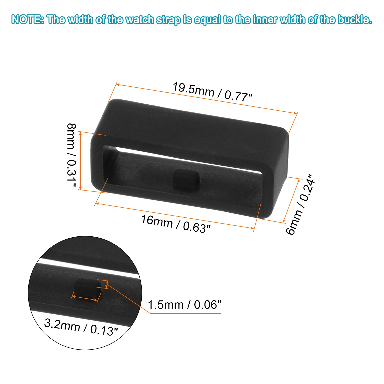 6 pcs Watch Strap Loop Fastener Rings 16mm Rubber Watch Holder Keeper Black