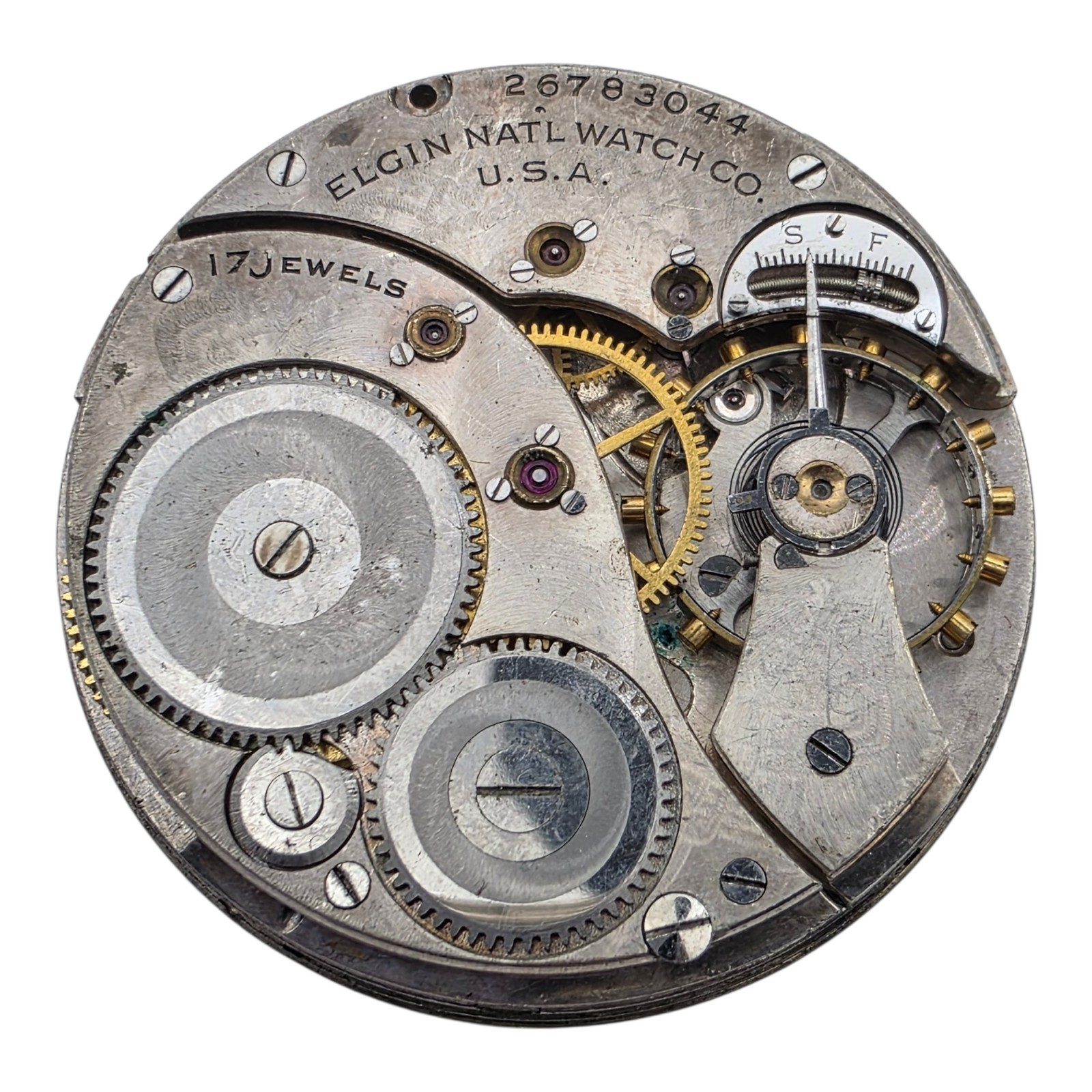 Vintage Elgin 17 Jewel 12 Size Pocket Watch Movement Parts 39mm 26783044 Lot 411