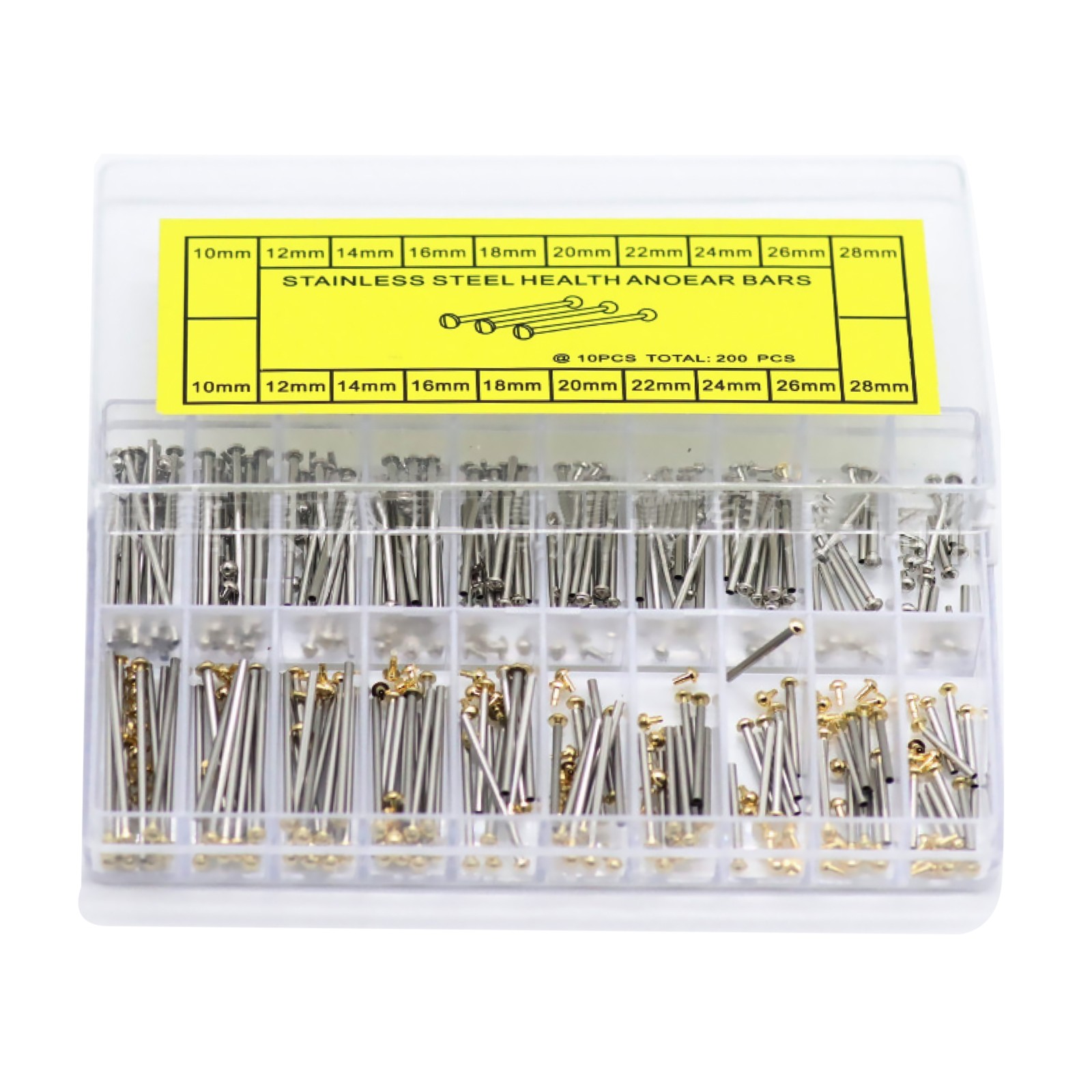 200Pcs 10mm-20mm Assorted Watch Band Tube Pins Bracelet Rivet Box