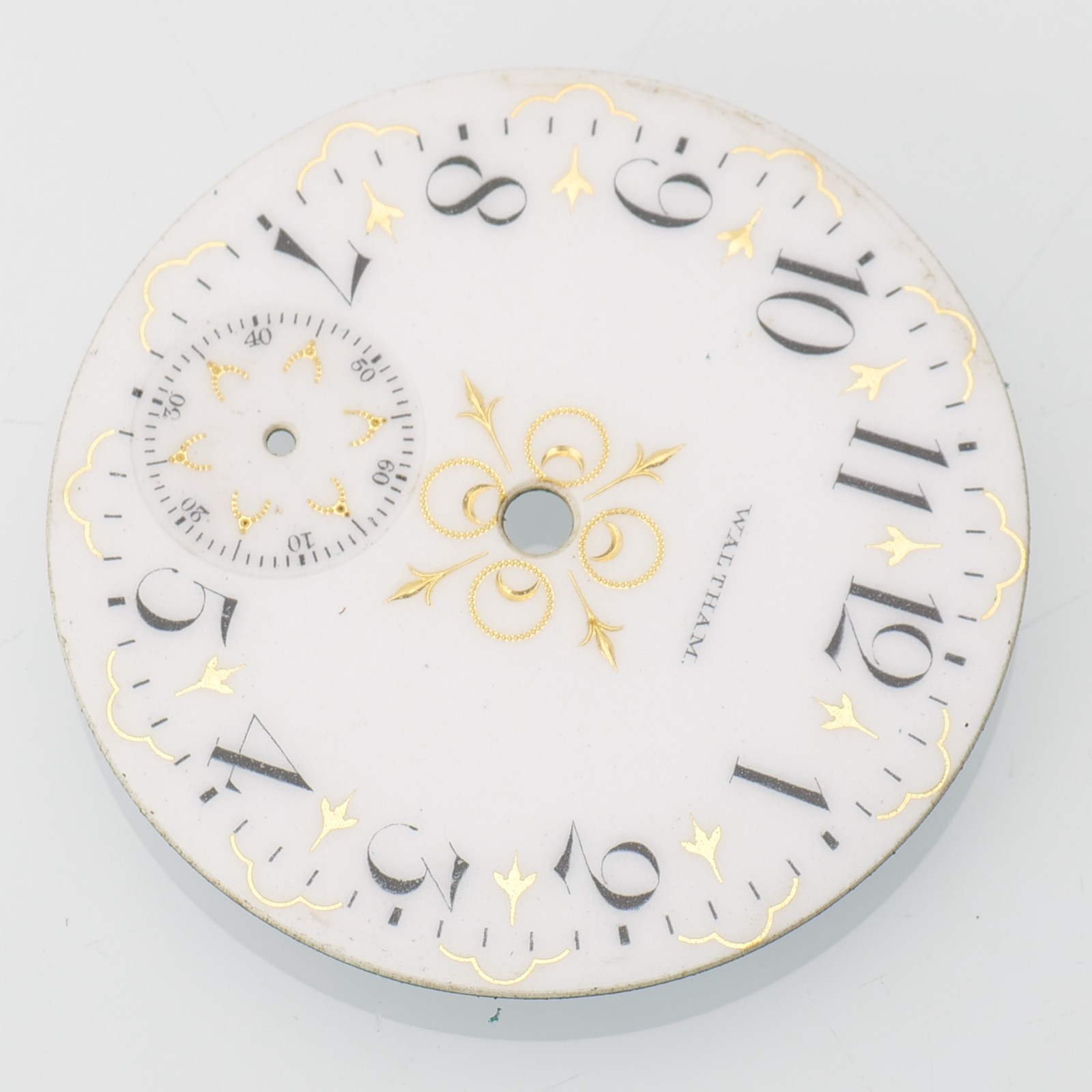 ANTIQUE WALTHAM BEAUTIFUL POCKET WATCH DIAL GOLD GILT ENAMELED VERY NICE 44.5MM