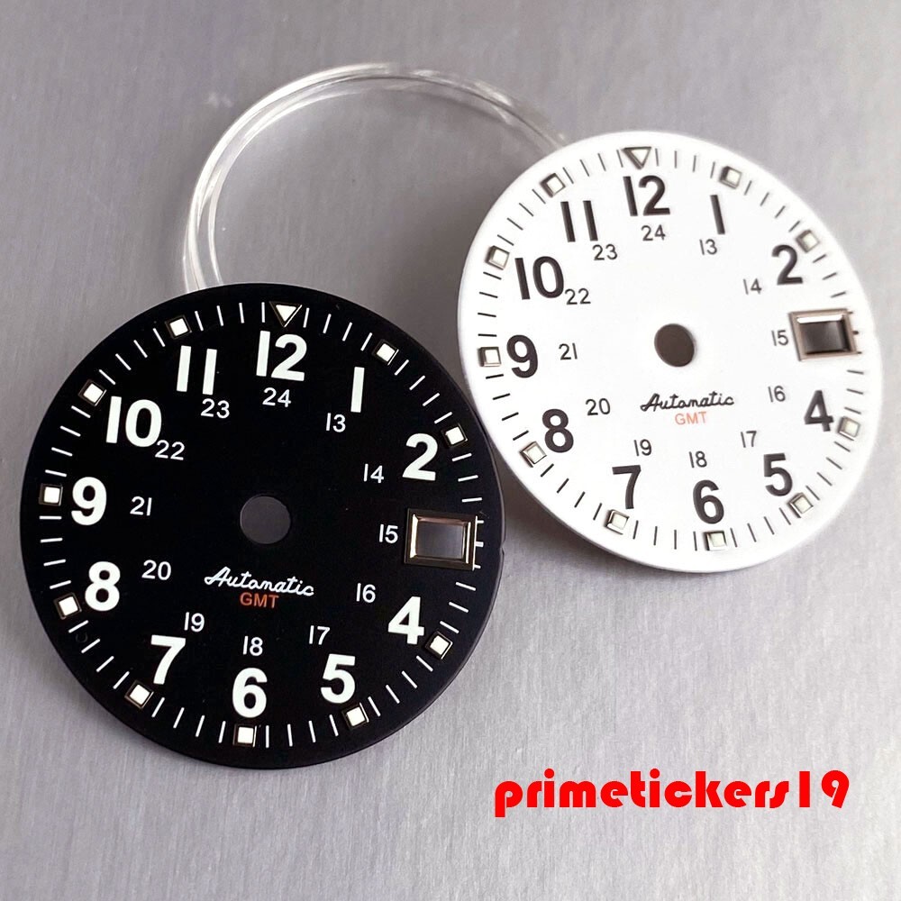 29mm Automatic GMT Pilot Watch Dial+Hands Date Green Lume Wristwatch Mod Parts