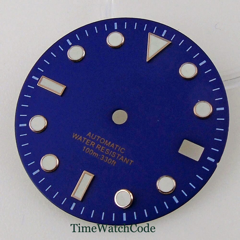 29mm Black/Blue/Green Sterile Watch Dial Fits NH35A Movement Date Luminous