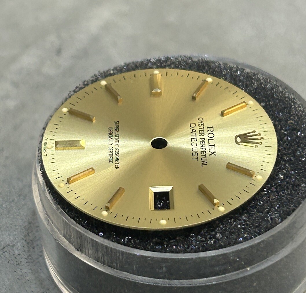 Rolex Mens Datejust Champagne Fat Gold Stick Marker Dial Ref 16013 16233