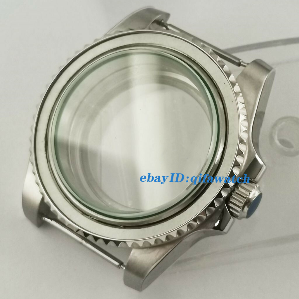 40mm Sapphire Silver Watch Case Green gasket Glass Back Fit NH35 NH36 Movement