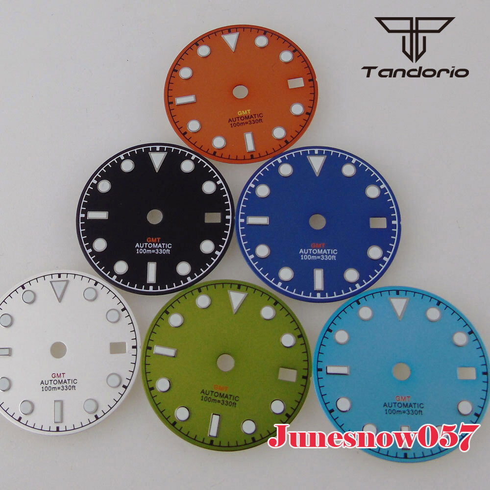 Tandorio 29MM White Blue Black Green Sterile Watch Dial Face Lume Fit NH34A GMT