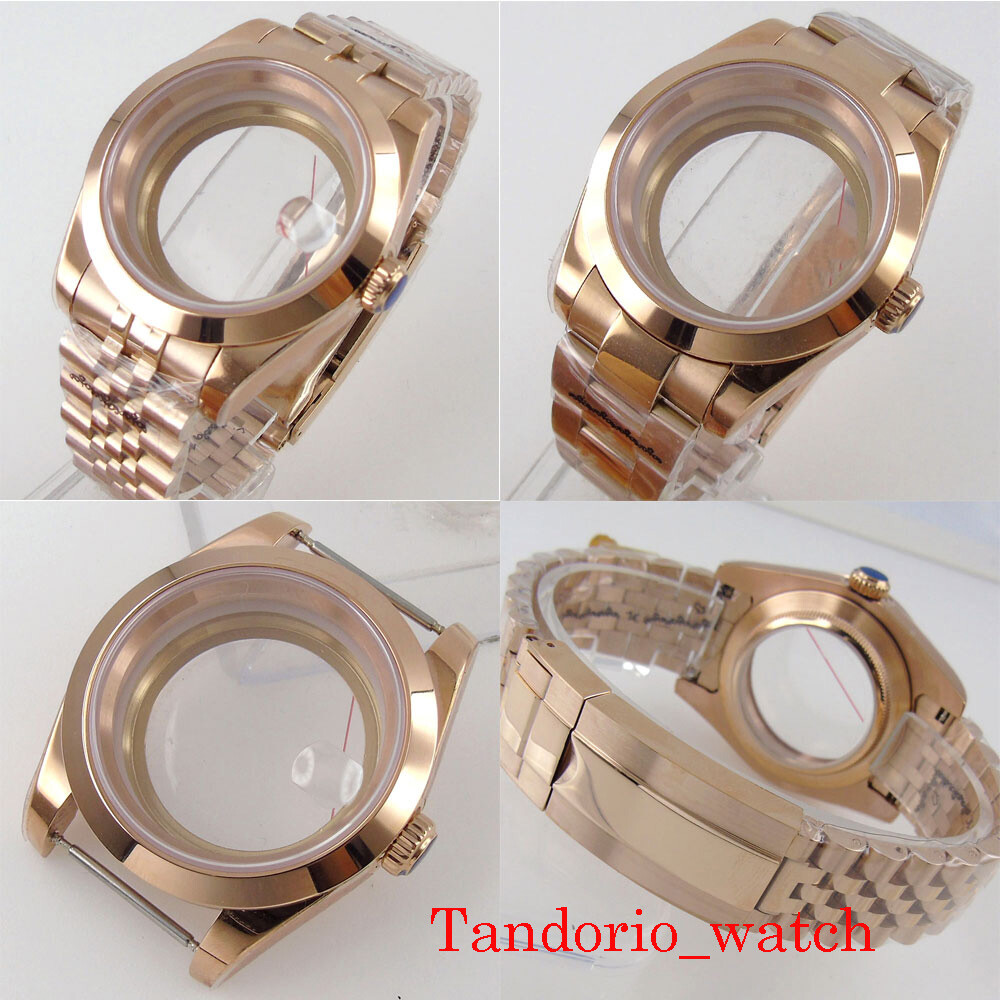 36mm Polished Rose Gold Plated Watch Case Sapphire Glass For NH35A NH36A MIYOTA