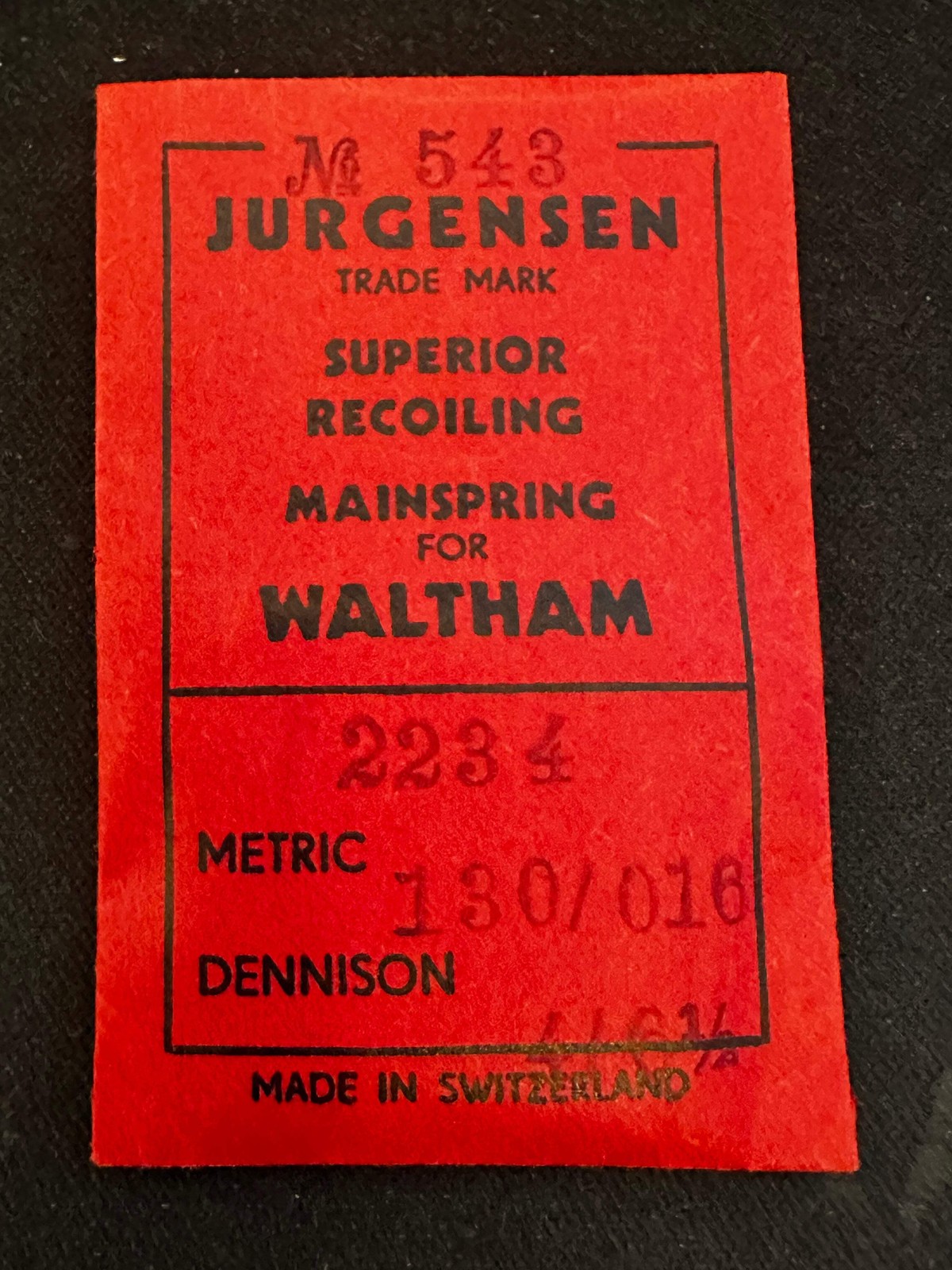 Jurgensen Mainspring #543 for Waltham Colonial A No. 2234 – Steel