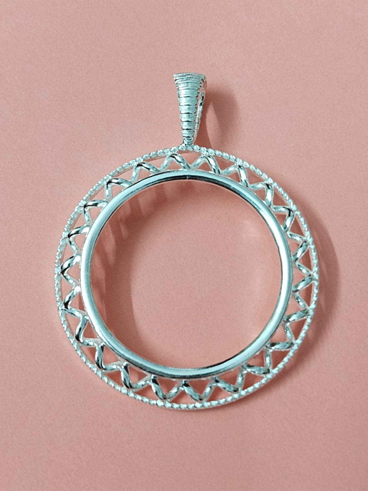 925 Sterling Silver Round Bezel Pendant Blank Bezel holder Coin Connector