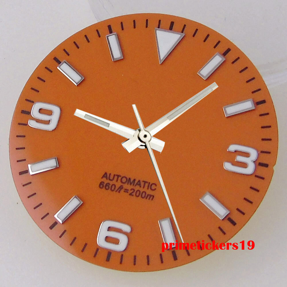 29mm Black/Blue/Orange Watch Dial Face Hands Green Lume Fit NH35 NH36 Movement