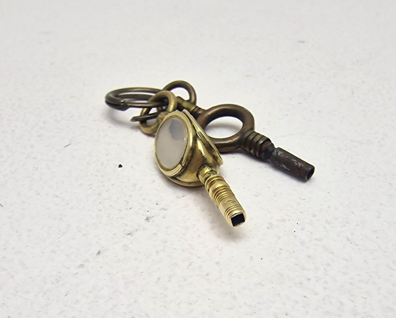 Antique Brass Pocket Watch Winding Keys Multi Stone Swivel Fob Victorian Era