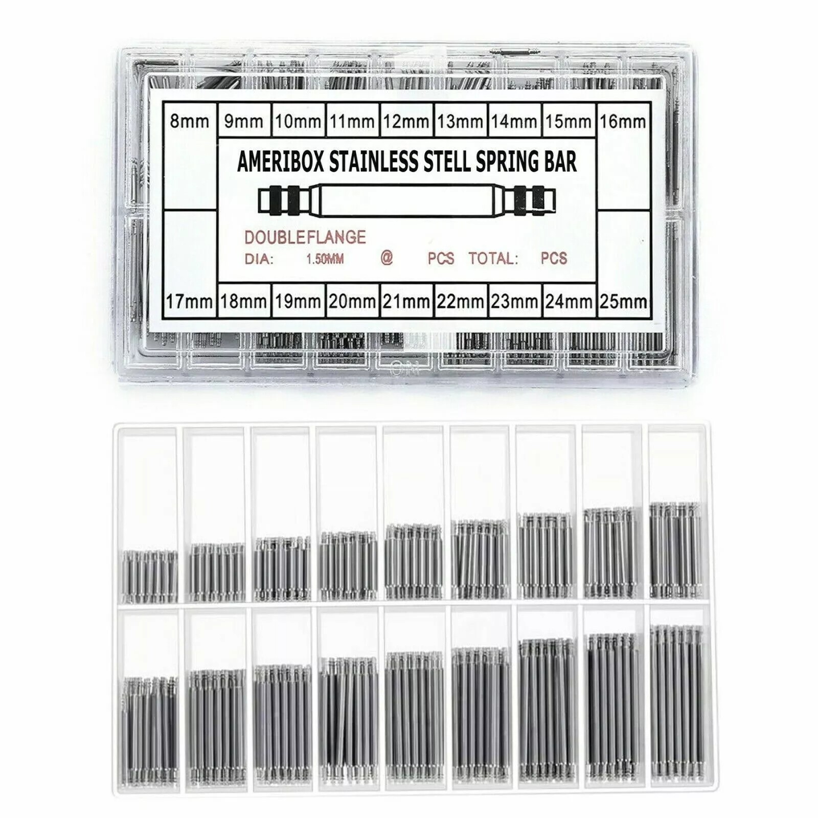 360pcs Stainlesss Steel Watch Band Pins 8mm-25mm, 1.5mm Spring Bars for Straps