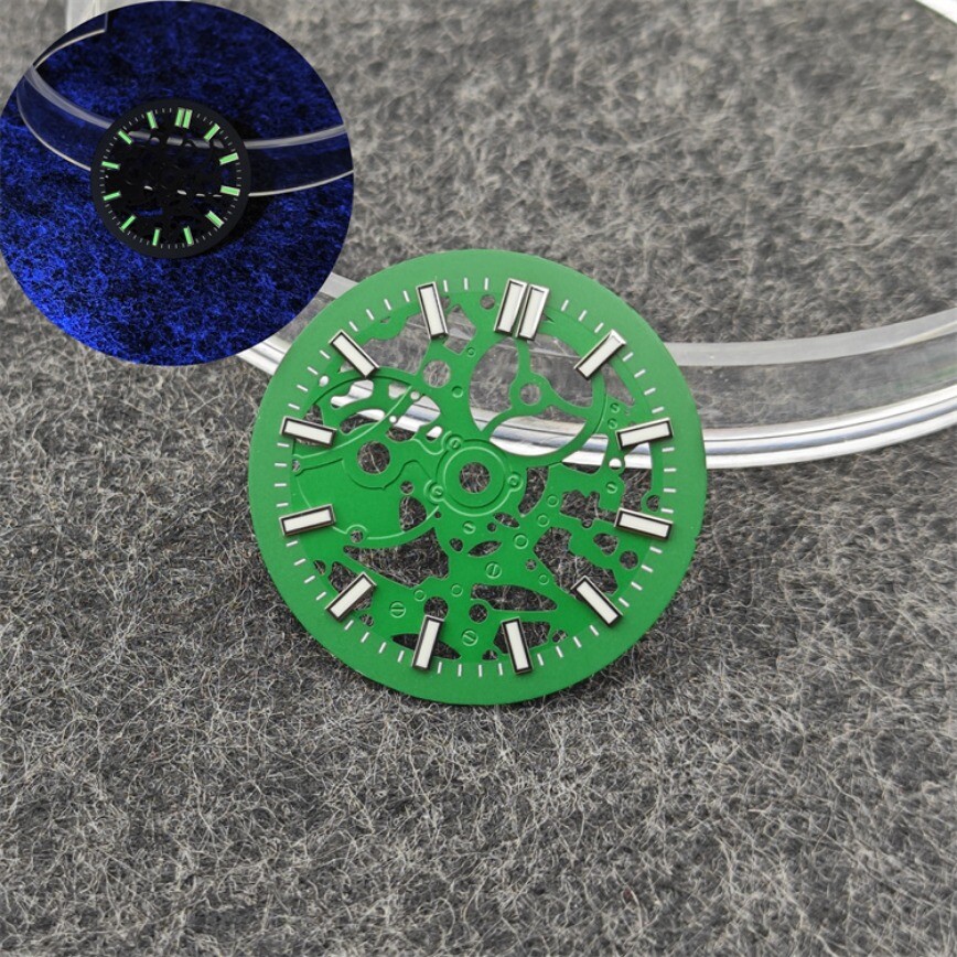 NH70 Dial 29.8mm Openworked Dial + Case + Hand Green Lume for NH70/NH38 Movement