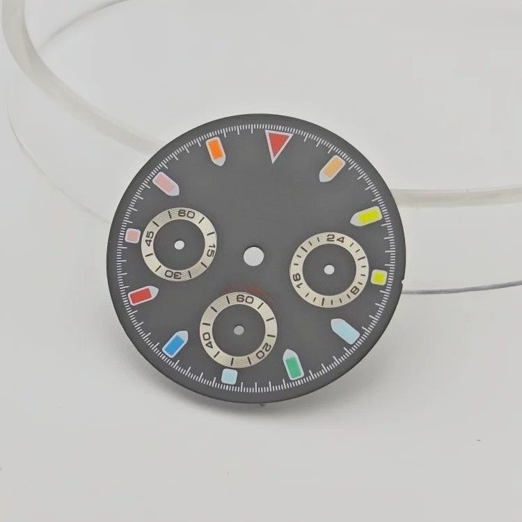 3-Eye Chronograph Dial Lume Gold Sub-Dials Fit Quartz Movement Mod