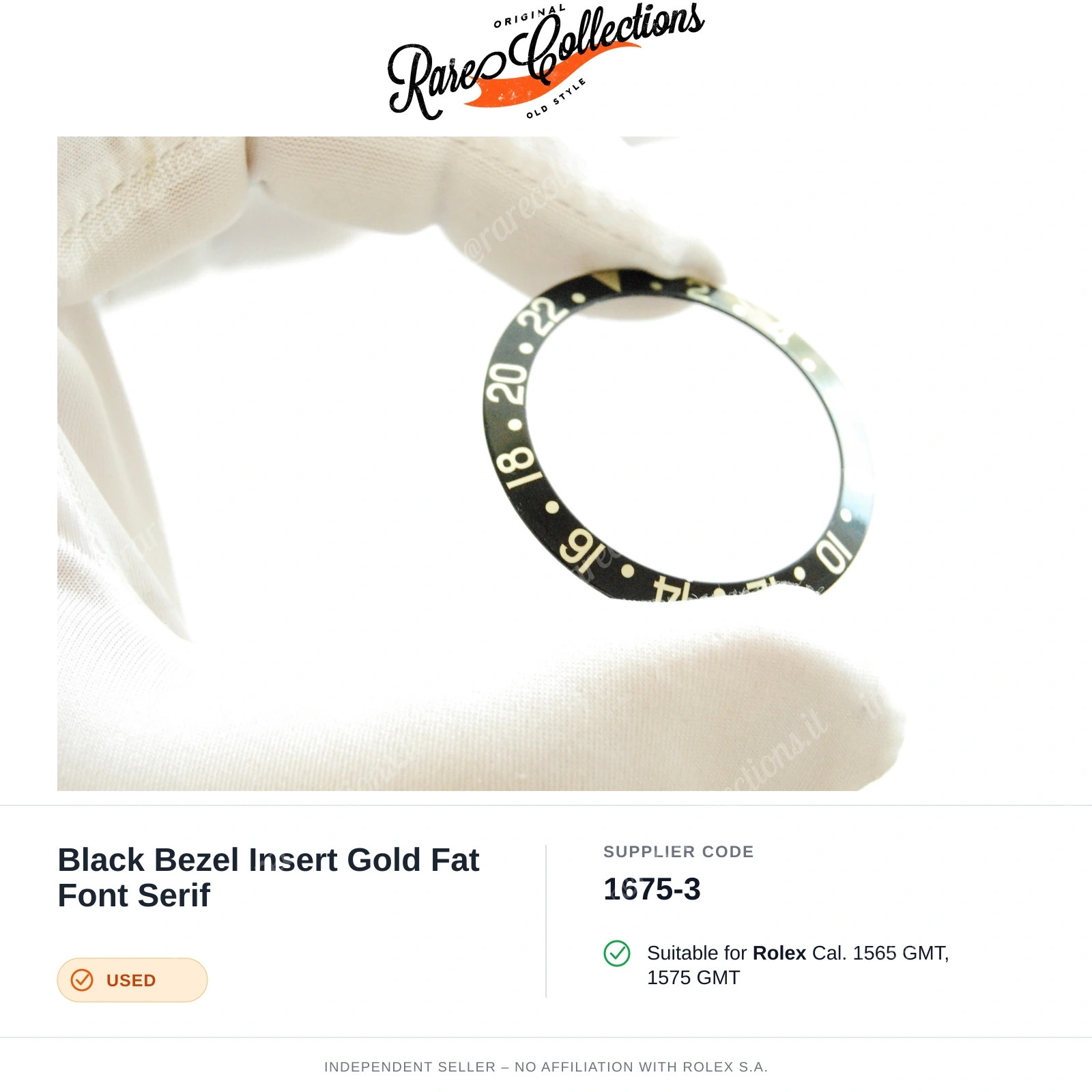 Black Bezel Insert Gold Fat Font Serif for Rolex (cod. 1675-3) — Used Good Condi