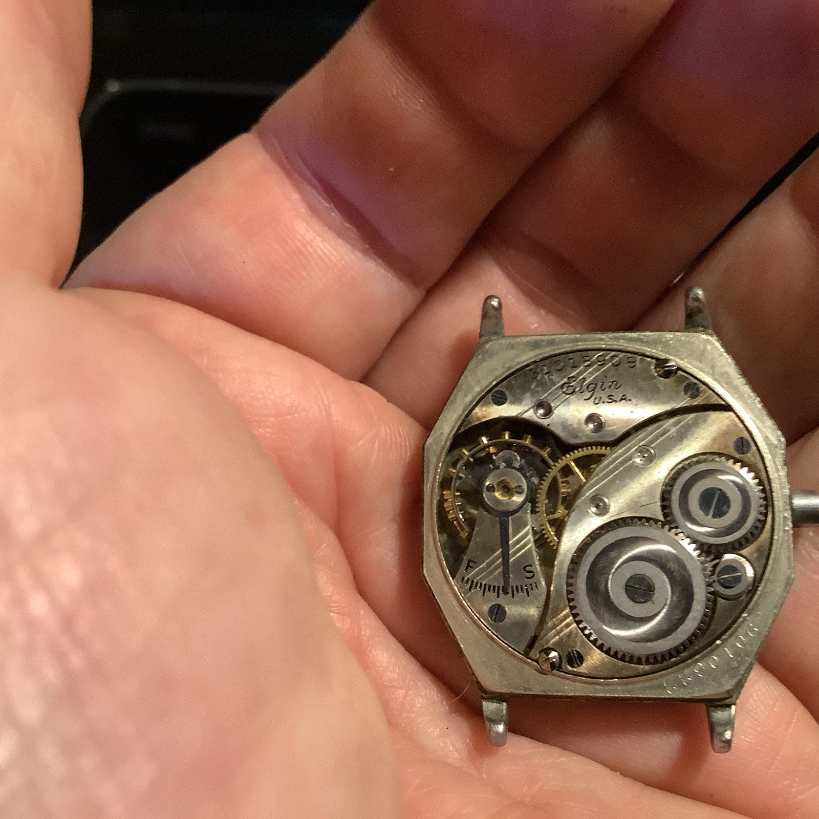 Vintage 1920s/30s Men’s Elgin Wrist Watch Movement. For Parts Only