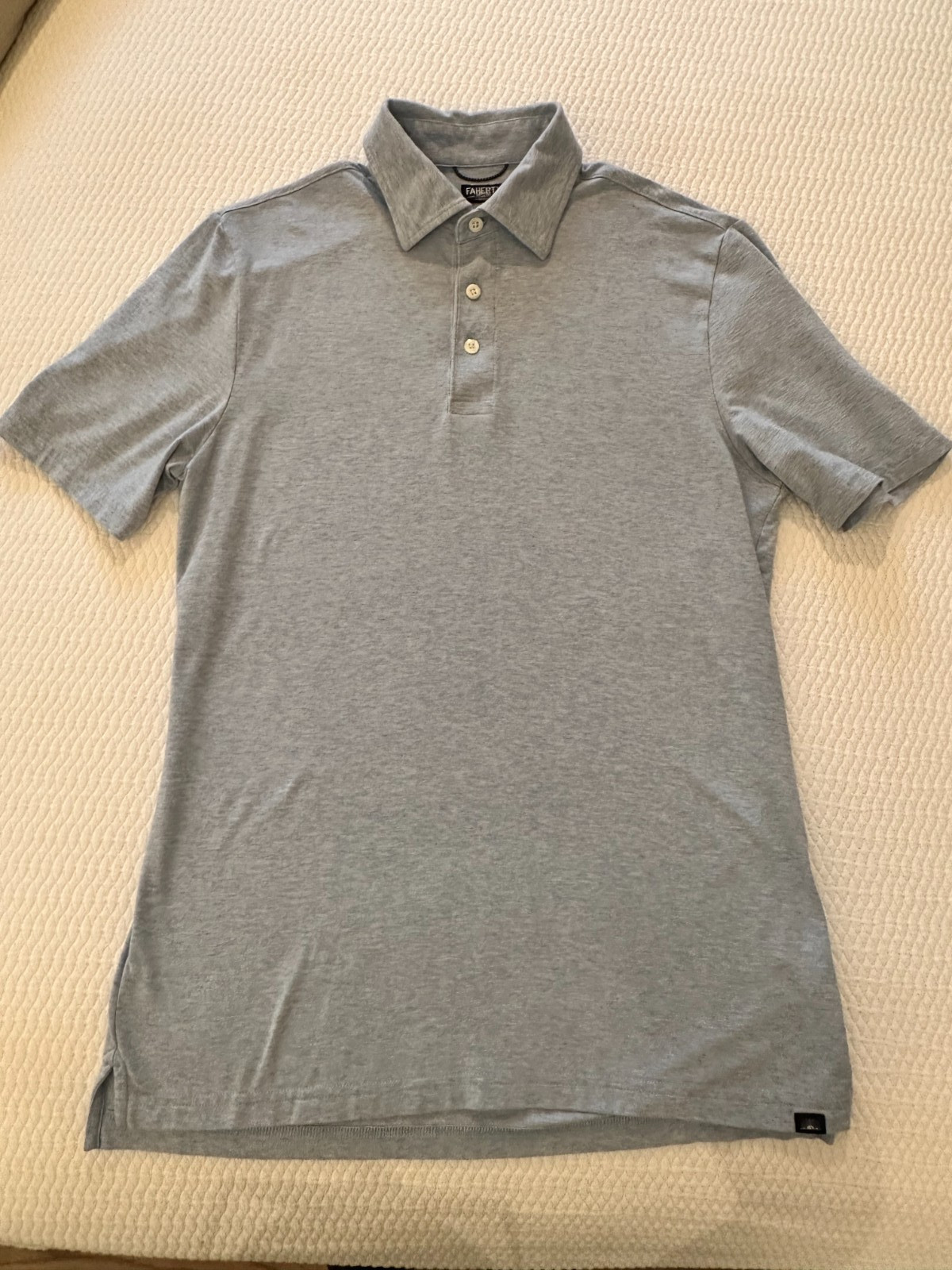 Faherty movement polo shirt, small, Cardiff Blue Heather