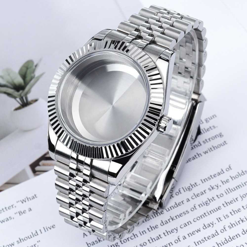 36mm/39mm Oyster Pilot Watch Case Band Sapphire Fluted Bezel For Seiko NH35 NH36