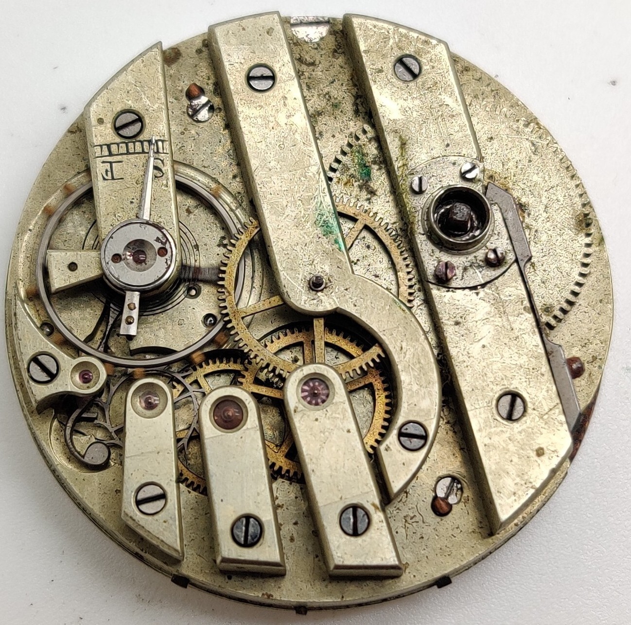 Vintage Jules Huguenin High Grade pocket watch movement runs for repair 38.6mm