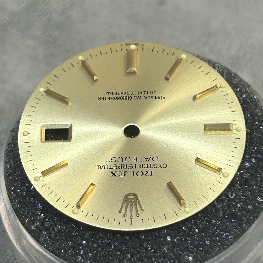 Rolex Mens Datejust Champagne Fat Gold Stick Marker Dial Ref 16013 16233