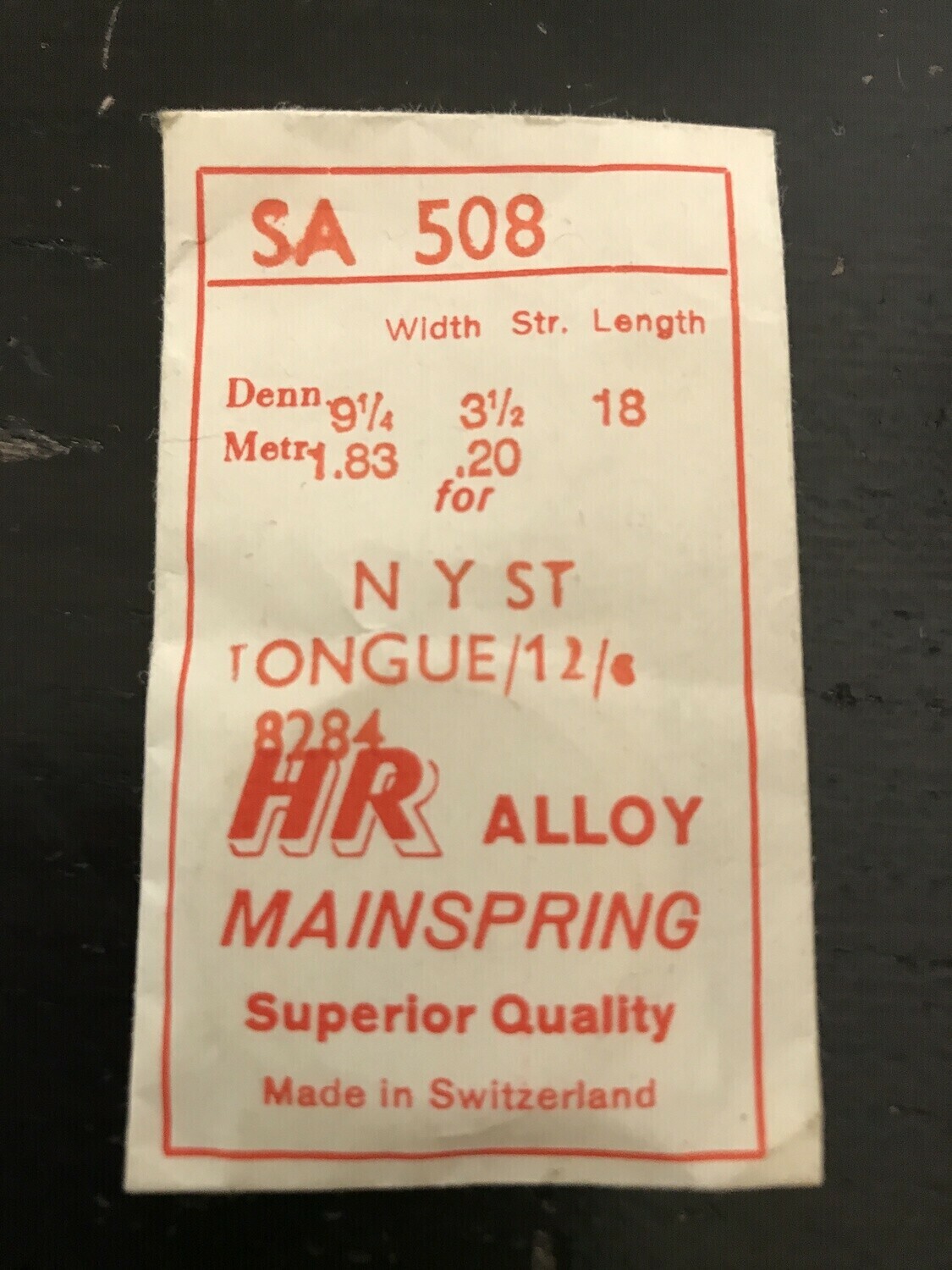 HR Mainspring SA508 for 12s NY Standard Factory No. 4284 – Alloy