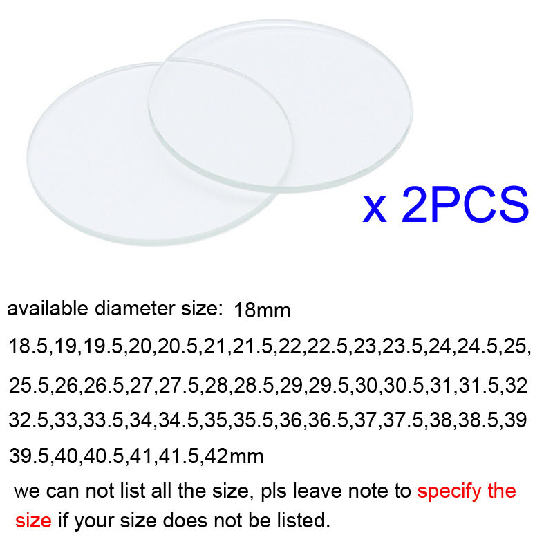 2PCS 1.5mm Flat Round Watch Lens Glass Watch Repair Tool Glass Crystals 18-42mm