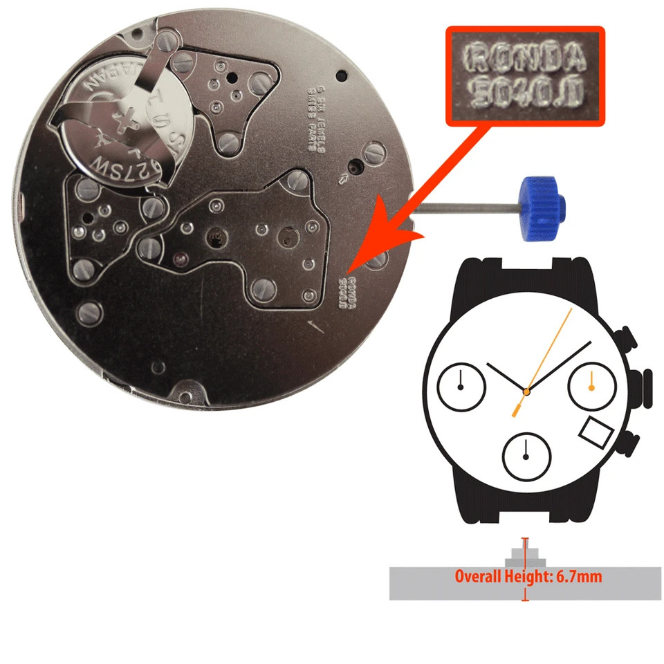 Ronda 5040D Date at 4 Chronograph Watch Movement Genuine New