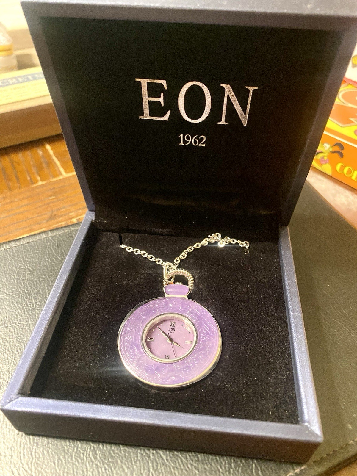 Eon 1962 Swiss Movement Purple Jade (D). Pocket Watch/ 32” Stainless Steel