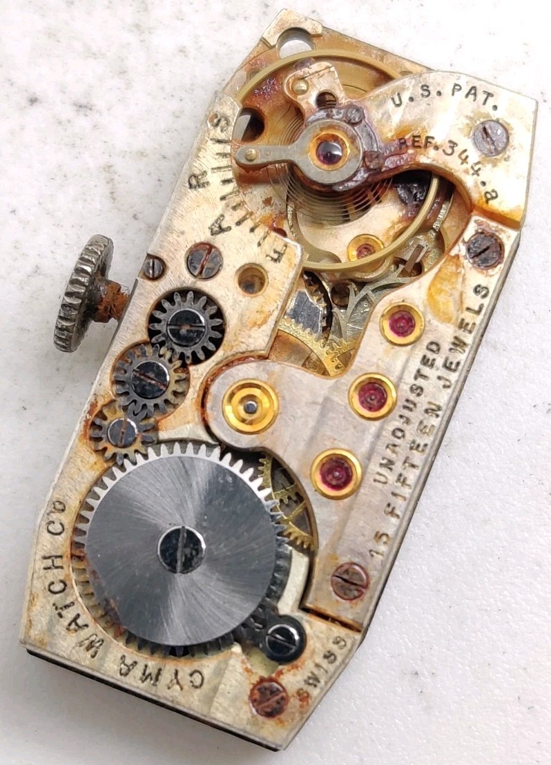 Vintage Cyma Tavannes Cal. 344.a 15 jewel watch movement Runs For Repair