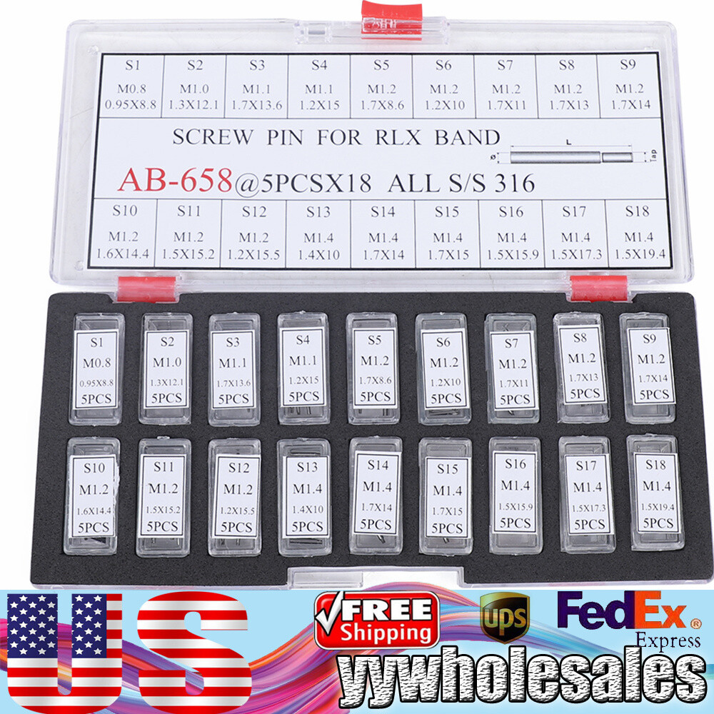 90 Screw Pins For Rolex Watch Links Bands Bracelets Straps Assorted Kit