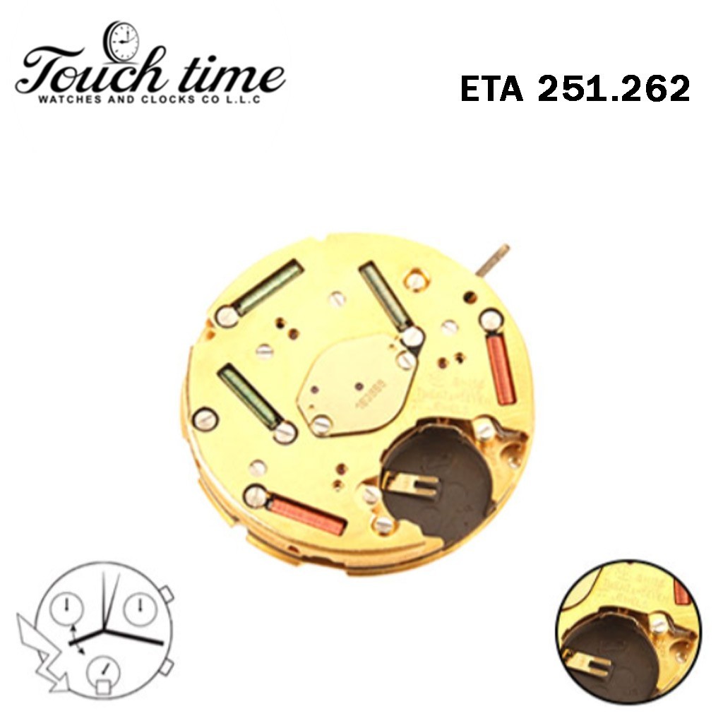 ETA 251.262-Swiss Quartz Movement-Chronograph-White Date Disk At 6-6 Hands.