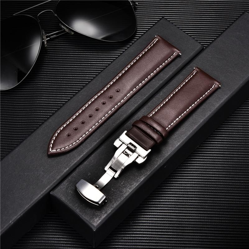 Leather Watch Band 18mm 20mm 22mm 24mm Straps Stainless Steel Butterfly Buckle C