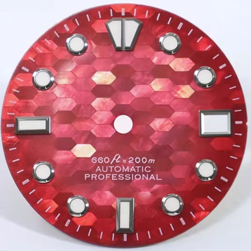 Red No Logo 28.5mm Natural Seashell Blue Luminous Watch Dial for NH35 Movement