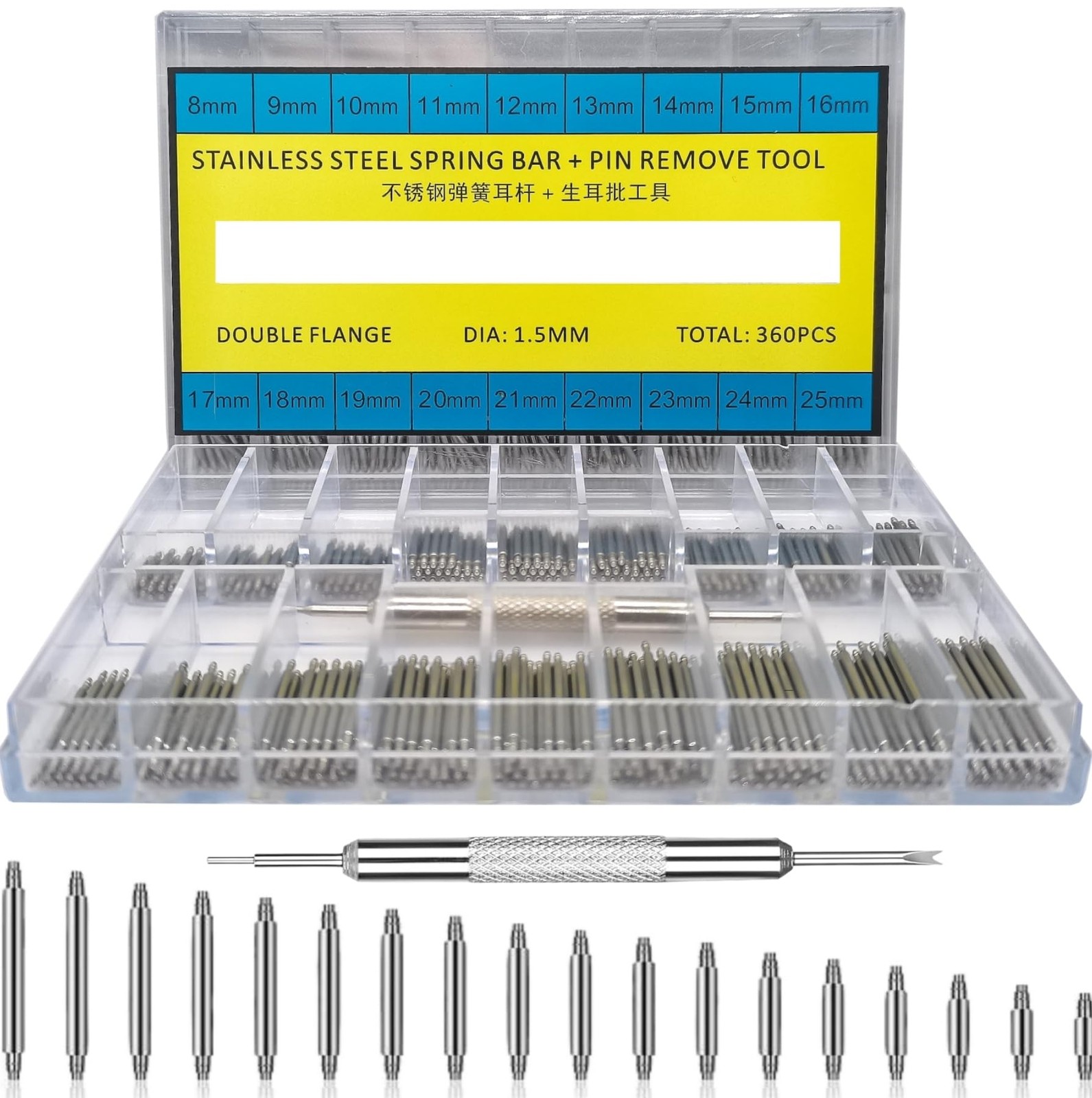 XinYunfan 360Pcs (8-25mm) Watch Band Link Pins Removal Tool Kit, Blue