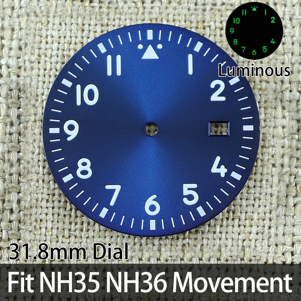 31.8mm Vintage Pilot Date Watch Dials C3 Green Luminous For Seiko NH35 Movement