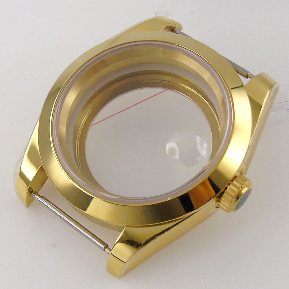 39mm Watch Case fit NH35A ETA 2824 MIYOTA PT5000 Gold Coated Polish Fluted Bezel