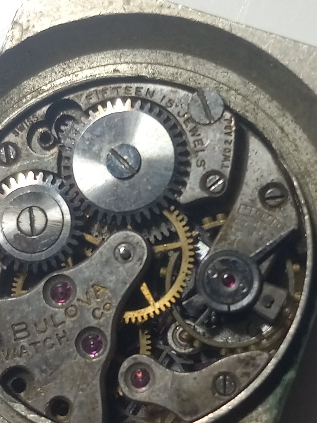 As Is Parts / 1930s Bulova 15 jewel 2 Adjustment wrist watch movement SN# 1343