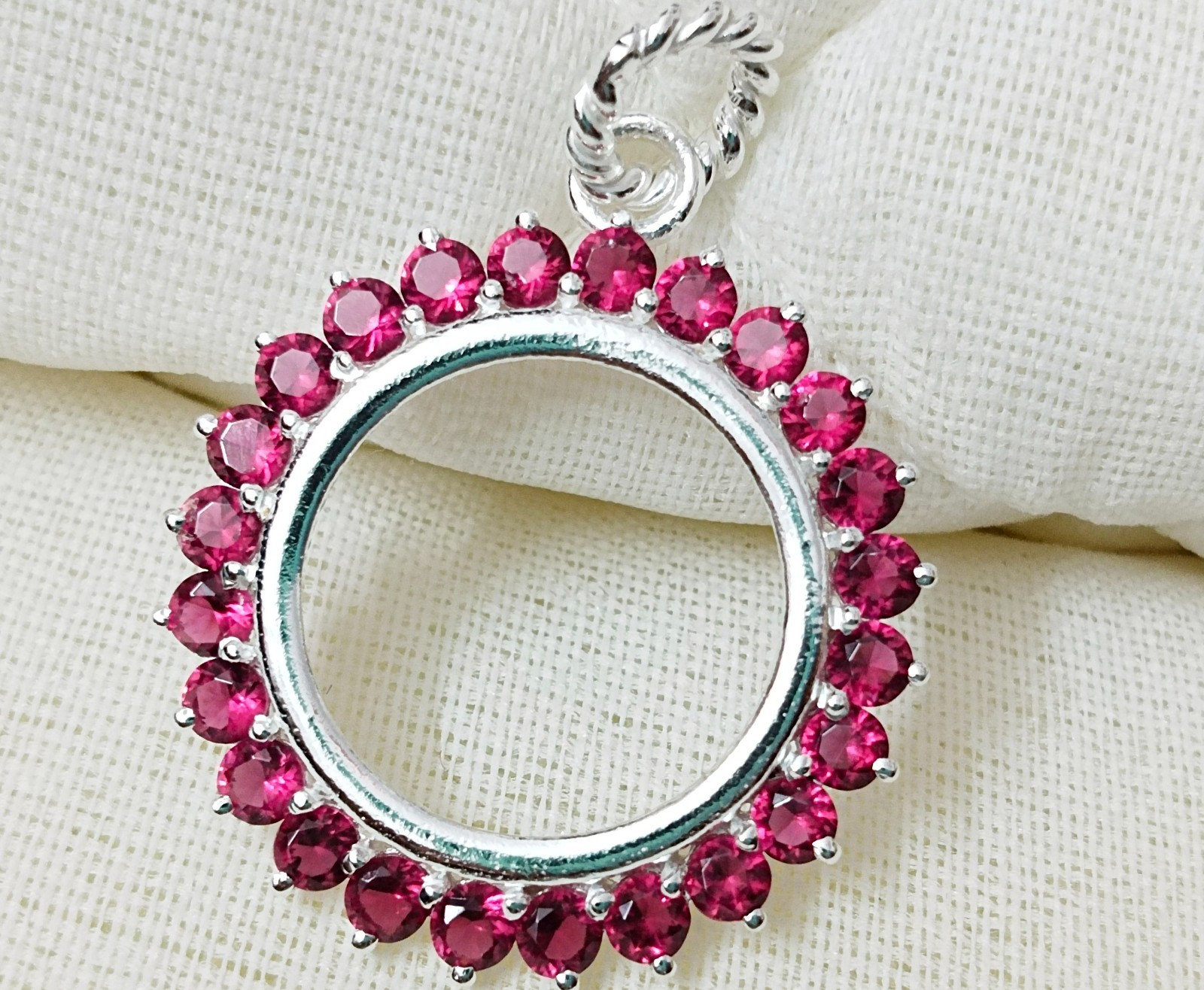 925 Sterling Silver Round Blank Bezel Pendant setting prong Cubic pink CZ Tools