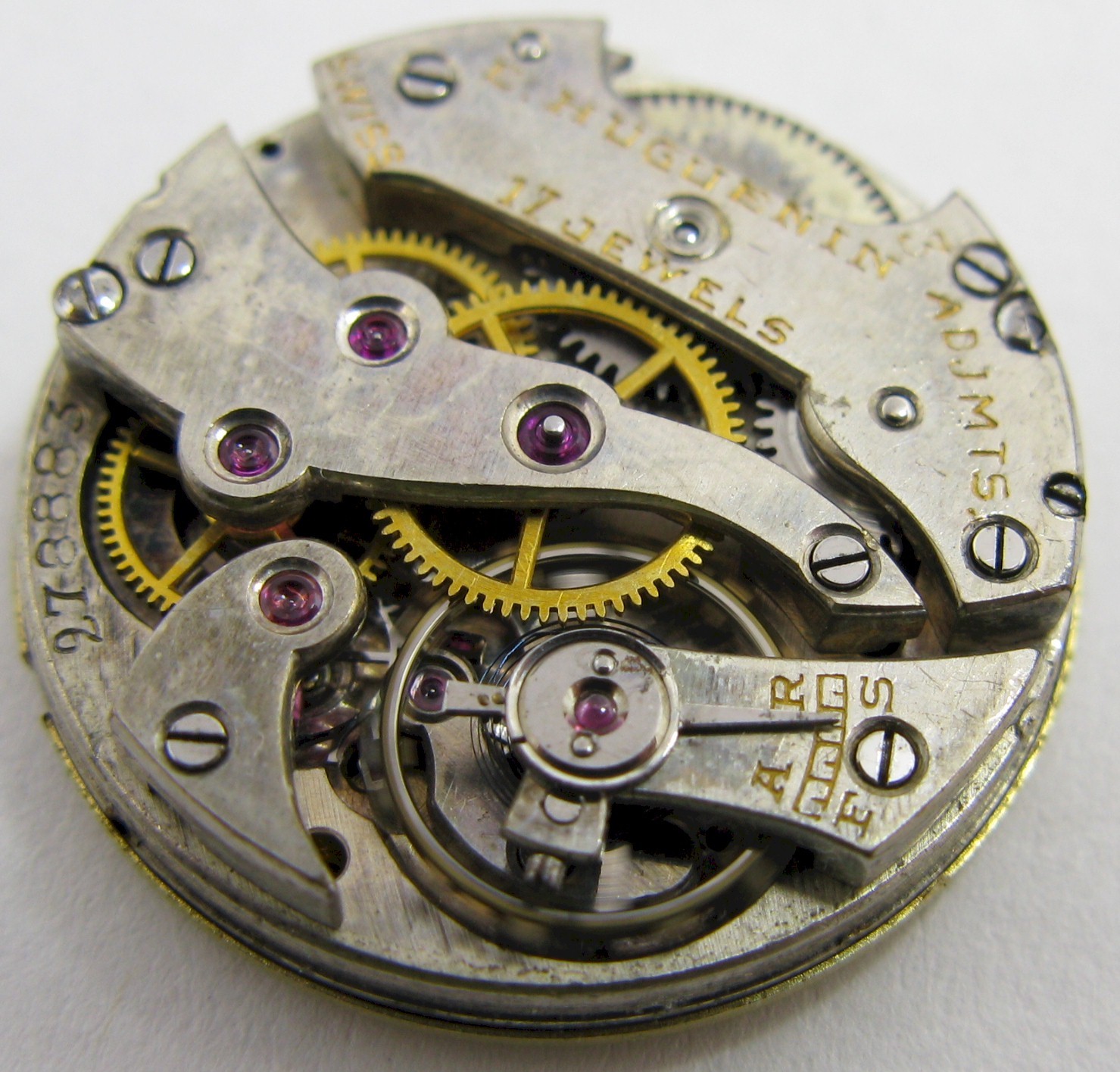 Swiss round movement Huguenin watch movement 17 jewels 3 adj. …