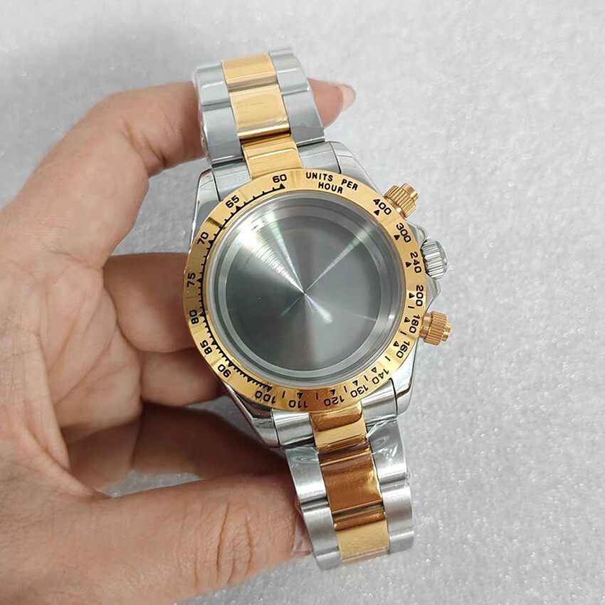 39MM 316L Steel Watch Case + Watch Strap Sapphire Glass for VK63 Quartz Movement