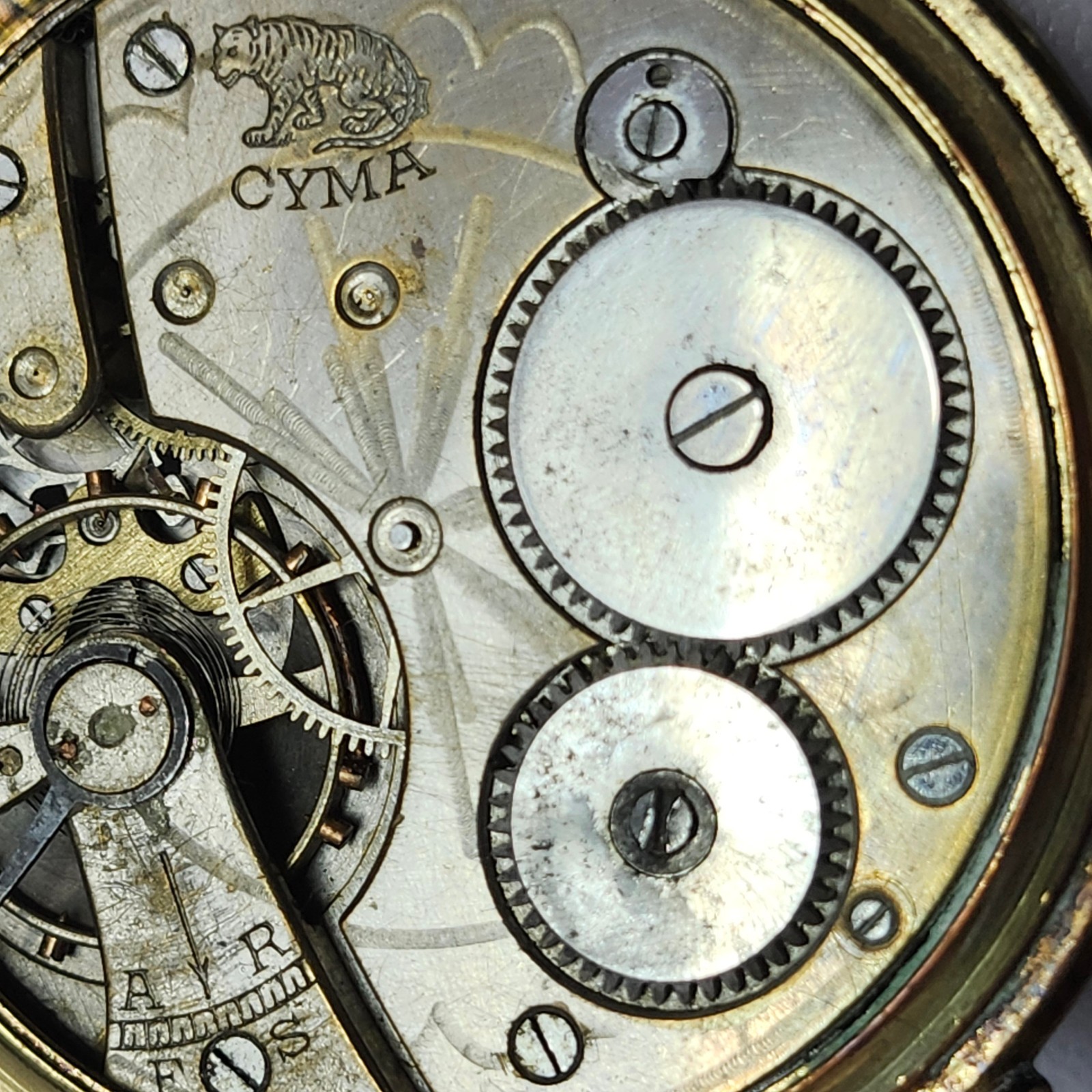 CYMA Tiger Invar Pocket Watch Maurice Wolf Dial Parts Repair As-Is Heavy Wear