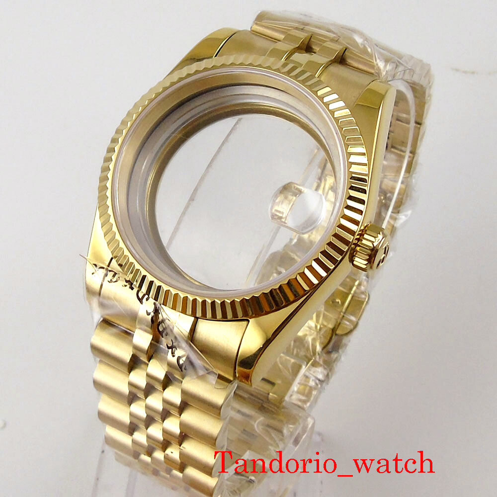 36mm Men Watch Case Gold Coated Fit MIYOTA 8215 ETA 2836 Automatic Movement