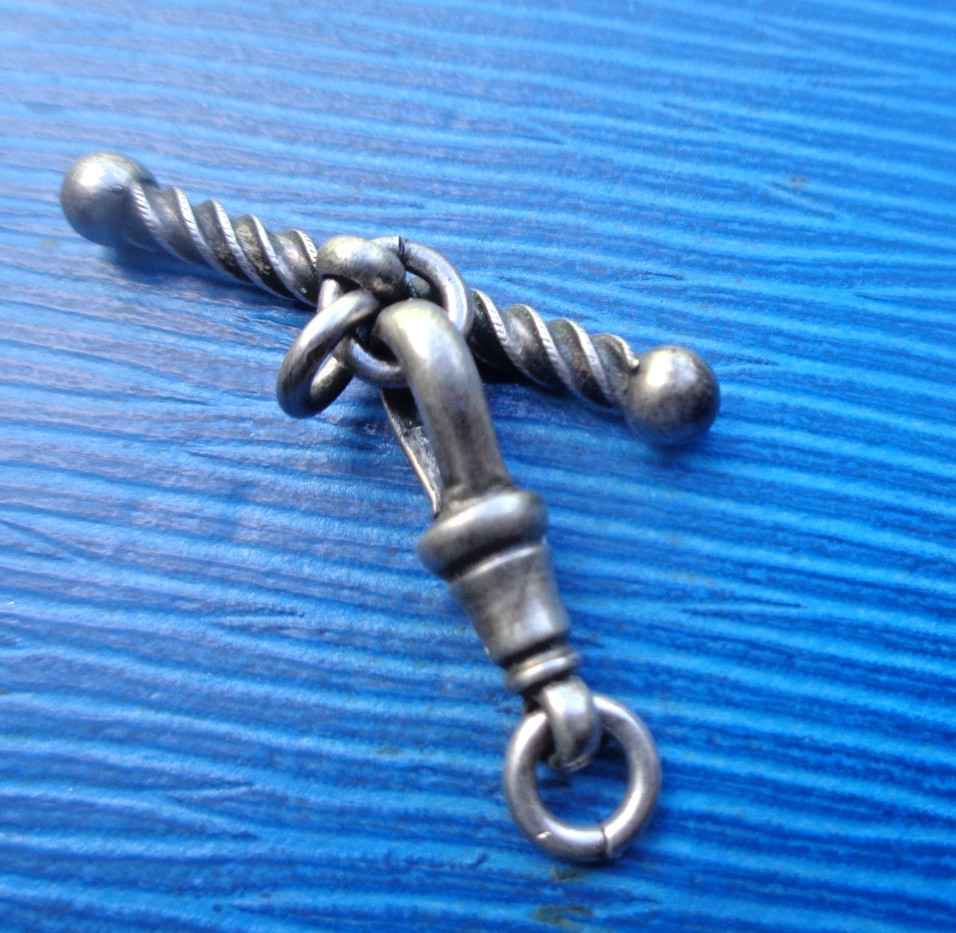 Dog Clip T BAR Silver Albertina Pocket Watch Chain Antique Victorian c1890s