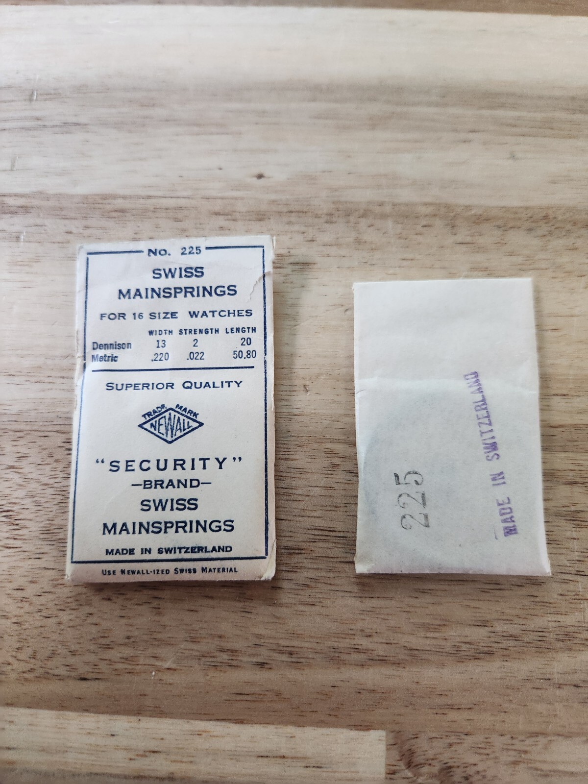 Newall Security Swiss Mainspring No. #225 for 16 Size Watches, .220 .022 50.80