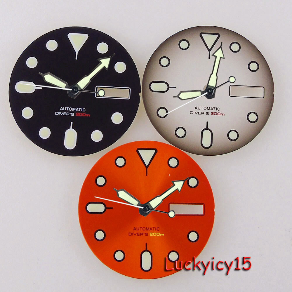 Tandorio 29mm Orange Black Watch Dial Fit NH36 NH36A Automatic Watch Parts Men